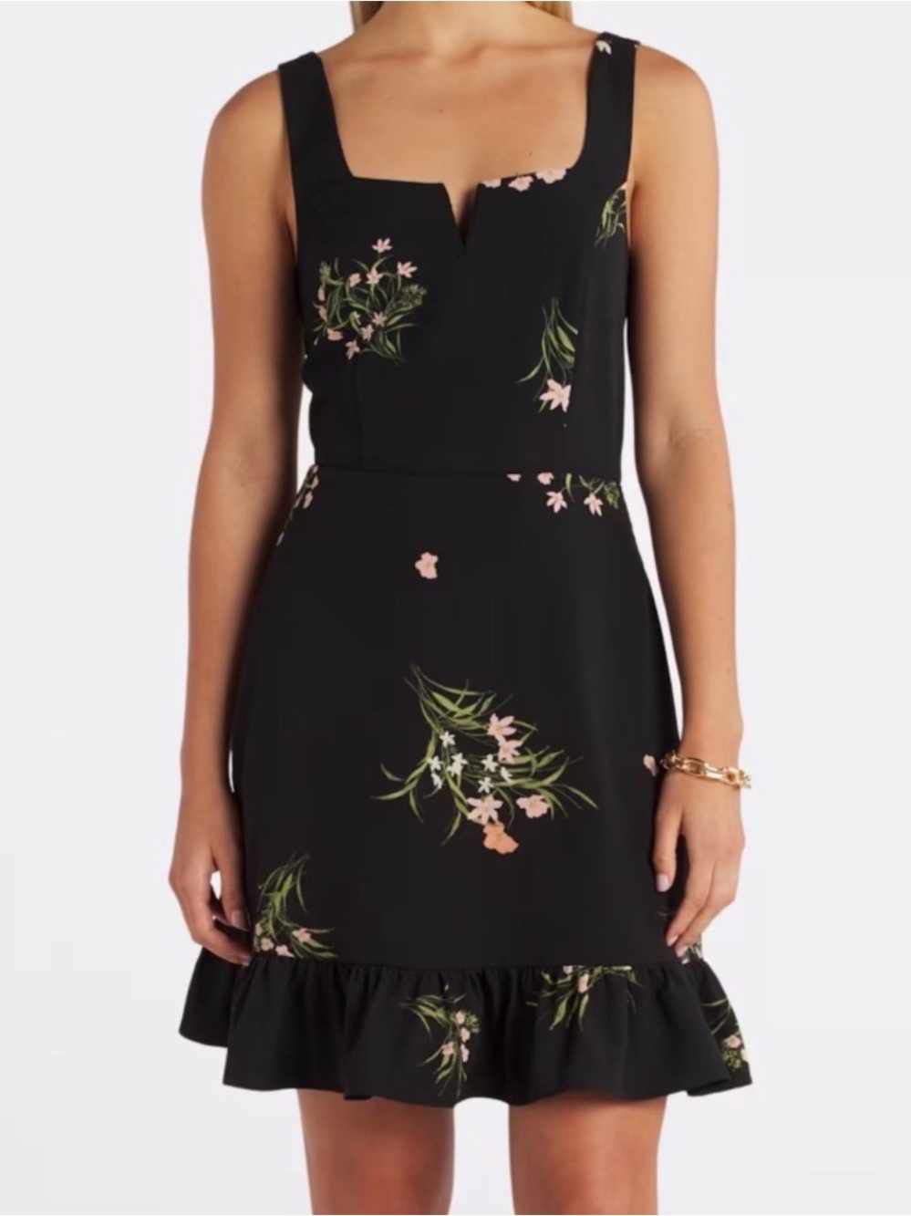 The Commons Black Floral Ruffle Sleeveless Mini Dress Size L
